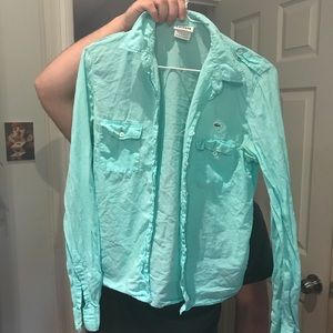 Lacoste button up teal blue small